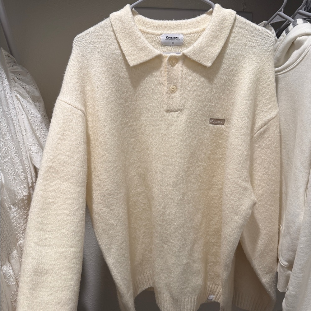 Covernat Unisex Mohair Collar Knit Ivory - XL